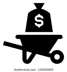 Wheelbarrow With Bag Of Cash Icon