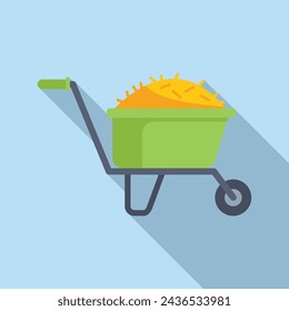 Wheelbarrow bale hay icon flat vector. Field food. Straw organic natural