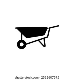 Wheelbarrow black and white flat vector icon design. Wheelbarrow symbol and clip art
