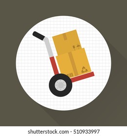 Wheelbarrow with boxes color icon. Flat design. Delivery theme for web and mobile
