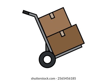 Wheelbarrow with brown cardboard moving boxes