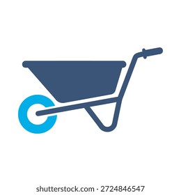 Icono de Carrito de carretilla diseño de Vector plano azul herramienta de jardinería símbolo de construcción transporte llevar equipo signo de elemento gráfico