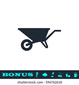 Wheelbarrow cart icon flat. Black pictogram on white background. Vector illustration symbol and bonus button