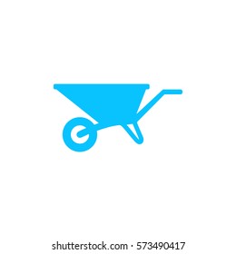Wheelbarrow cart icon flat. Blue pictogram on white background. Vector illustration symbol