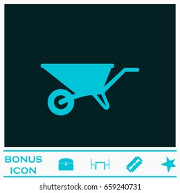 Wheelbarrow cart icon flat. Blue pictogram on dark background. Vector illustration symbol and bonus icons