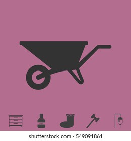 Wheelbarrow cart icon flat. Simple vector grey pictogram and bonus symbol