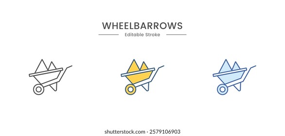 Wheelbarrow cart icon. Line, glyph and filled outline colorful version, Wheel barrow outline and filled vector sign. Symbol, logo illustration. Different style icons set. Vector