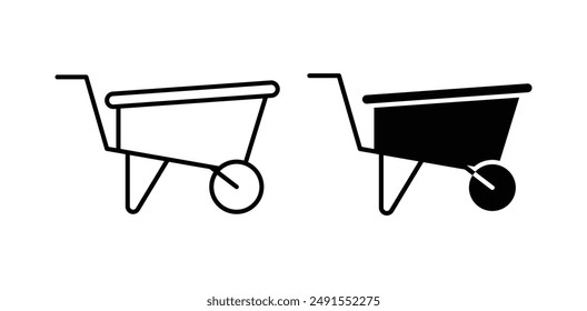 Wheelbarrow cart vector icon set in black color.