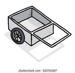 wheelbarrow / cartoon vector and illustration, hand drawn style, grayscale, isolated on white background.