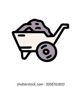 wheelbarrow with coal color vector doodle simple icon