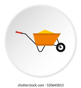 Wheelbarrow with construction debris icon. Flat illustration of wheelbarrow with construction debris vector icon for web