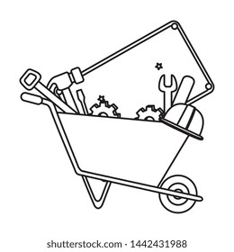 wheelbarrow construction with tools equipment