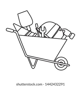 wheelbarrow construction with tools equipment