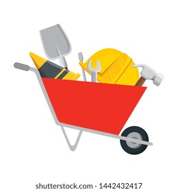 wheelbarrow construction with tools equipment