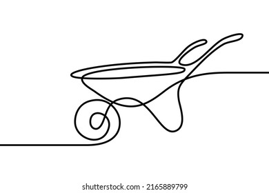 Wheelbarrow in continuous line art drawing style. Black linear sketch isolated on white background. Vector illustration