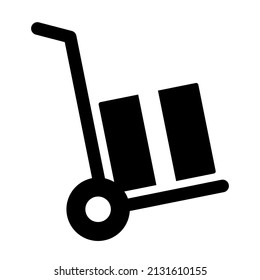 Wheelbarrow delivery distribution trolley icon. Industrial package transport cart symbol. Vector illustration isolated on white background.