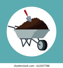 wheelbarrow with earth shovel garden