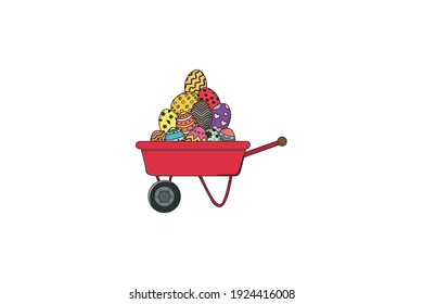 Flecha de ruedas con huevos de Pascua, icono de línea de relleno