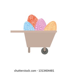 wheelbarrow with easter eggs isolated icon