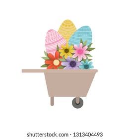wheelbarrow with easter eggs isolated icon
