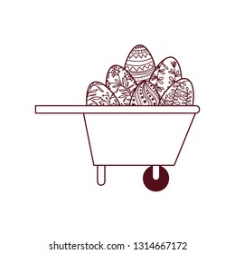 wheelbarrow with easter eggs isolated icon
