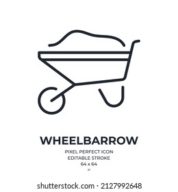 Wheelbarrow editable stroke outline icon isolated on white background flat vector illustration. Pixel perfect. 64 x 64.