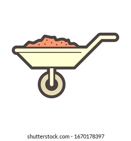 Equipo de carretilla y material de suelo dentro del diseño de icono vectorial.