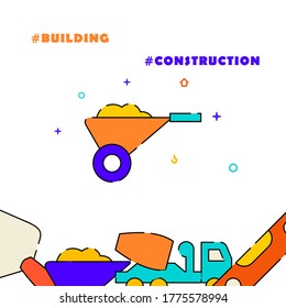 Wheelbarrow filled line vector icon, simple illustration, related bottom border.