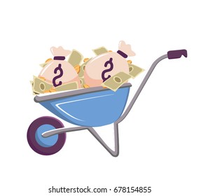 A wheelbarrow filled with money