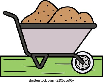 wheelbarrow Filled with Soil Concept, Wheelbarrow Dirt Garden Household Plot Dacha vector icon design, Farm and Gardening symbol, villagers life Sign, countryside and Livestock stock illustration