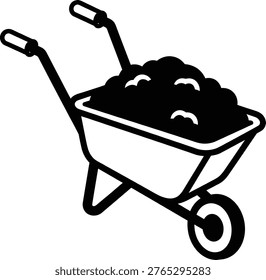 Wheelbarrow Filled with Soil or Dirt Slight Angle View