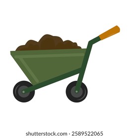Wheelbarrow filled with soil isolated on white background. Minimalist gardening illustrations. Perfect for branding, prints, packaging, and digital designs.