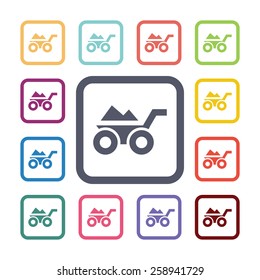 wheelbarrow flat icons set. Open round colorful buttons. Vector 
