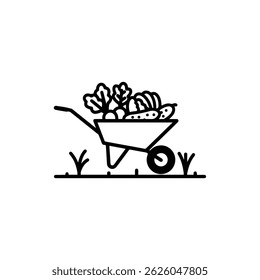 Wheelbarrow with Fresh Vegetables Being Transported Through Garden
