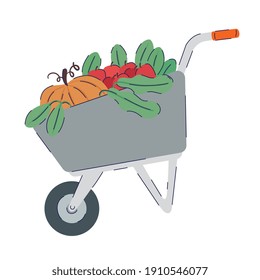 wheelbarrow with fresh vegetables organic product vector illustration design