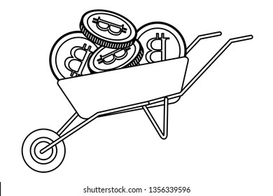 wheelbarrow full of cryptocurrency black and white