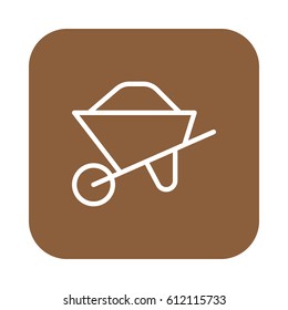 Wheelbarrow full flat line icon, linear vector sign on colorful rounded square button isolated on white. Symbol, logo illustration. Flat design, pixel perfect
