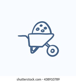 Flecha de ruedas llena de icono de esbozo del vector de arena aislado en el fondo. Flecha de la mano llena de icono de arena. Flecha de ruedas llena de icono de boceto de arena para infografía, sitio web o aplicación.