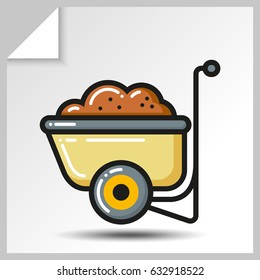 Wheelbarrow of garden and farm tool icon. Vector Isolated flat colorful illustration.