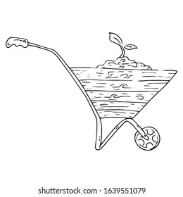 Wheelbarrow for the garden icon. Vector illustration of a garden wheelbarrow for plants. Hand drawn wheelbarrow for the garden.