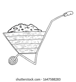 Wheelbarrow for the garden icon. Vector illustration of a garden wheelbarrow for plants. Hand drawn 