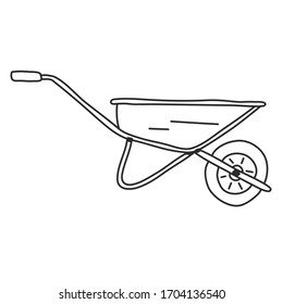 Wheelbarrow for the garden icon. Vector illustration of a garden wheelbarrow for plants. Hand drawn wheelbarrow for the garden.