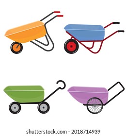 Wheelbarrow for the garden on wheels, color isolated vector illustration