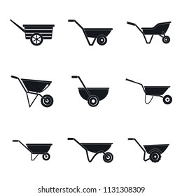 Wheelbarrow garden plant yard icons set. Simple illustration of 9 wheelbarrow garden plant yard vector icons for web