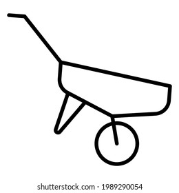 Wheelbarrow of a gardener, builder, loader, transportation of construction and garden materials. Icon, vector, isolated, outline, 48x48 pixel.