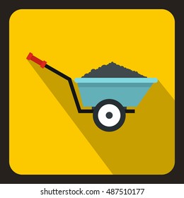 Wheelbarrow with ground icon in flat style on a yellow background vector illustration