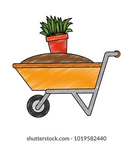wheelbarrow with ground and pot