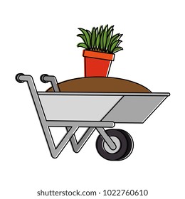 wheelbarrow with ground and pot