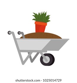 wheelbarrow with ground and pot