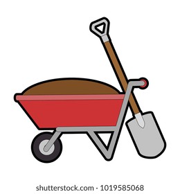 wheelbarrow with ground and shovel